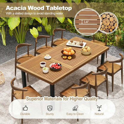 Spaco 8-Person Patio Table with 1.9 Inch Umbrella Hole, 79 Inch Acacia Wood Dining Table with Reinforced Metal Frame and Adjustable Foot Pads, Dining Table for Yard, Garden, Natural