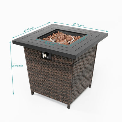 SEGMART 28'' Outdoor Gas Fire Pit Table, 40,000 BTU Propane Patio Heater with Lid and Lava Rocks, Propane Fire Pit Table with Auto-Ignition for Garden Patio Backyard Picnic