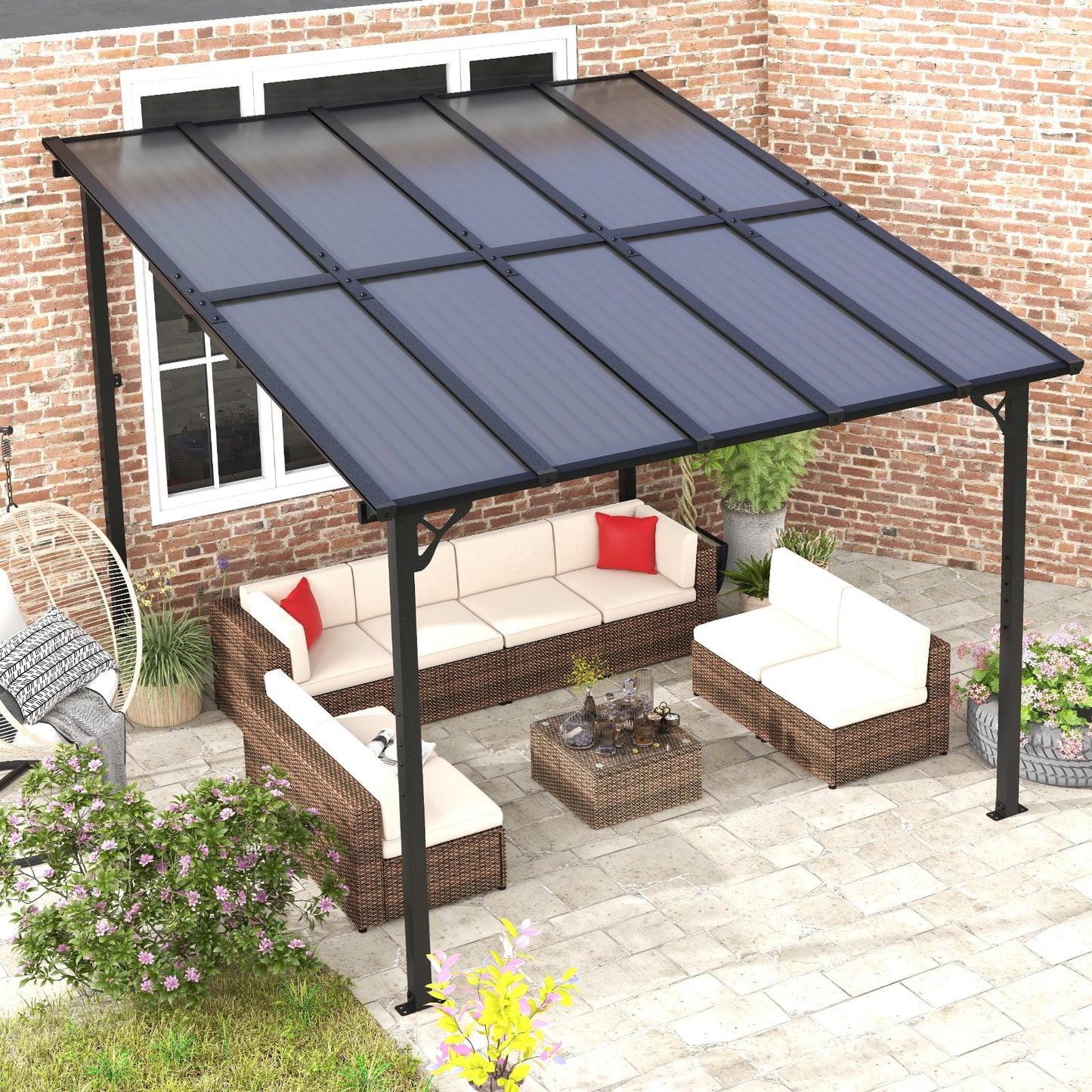 JolyDale 10?x 10? Hardtop Gazebo, Outdoor Wall-mounted Pergola for Garden, Patio, Backyard, Gray