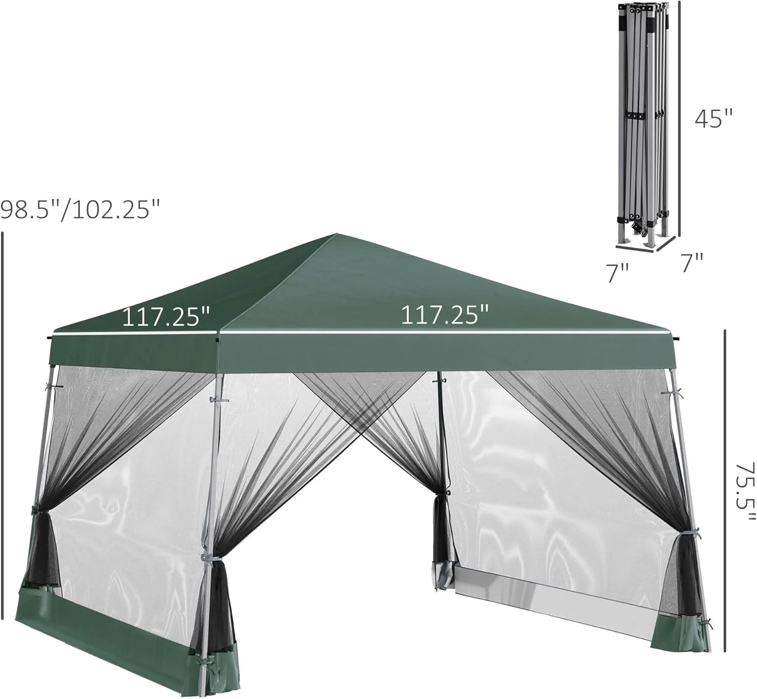 Slant Leg Pop Up Canopy Tent with Netting and Carry Bag, Instant Sun Shelter, Tents for Parties, Height Adjustable, for Outdoor, Garden, Patio, (11.5'x11.5' Base/10'x10' Top), Green