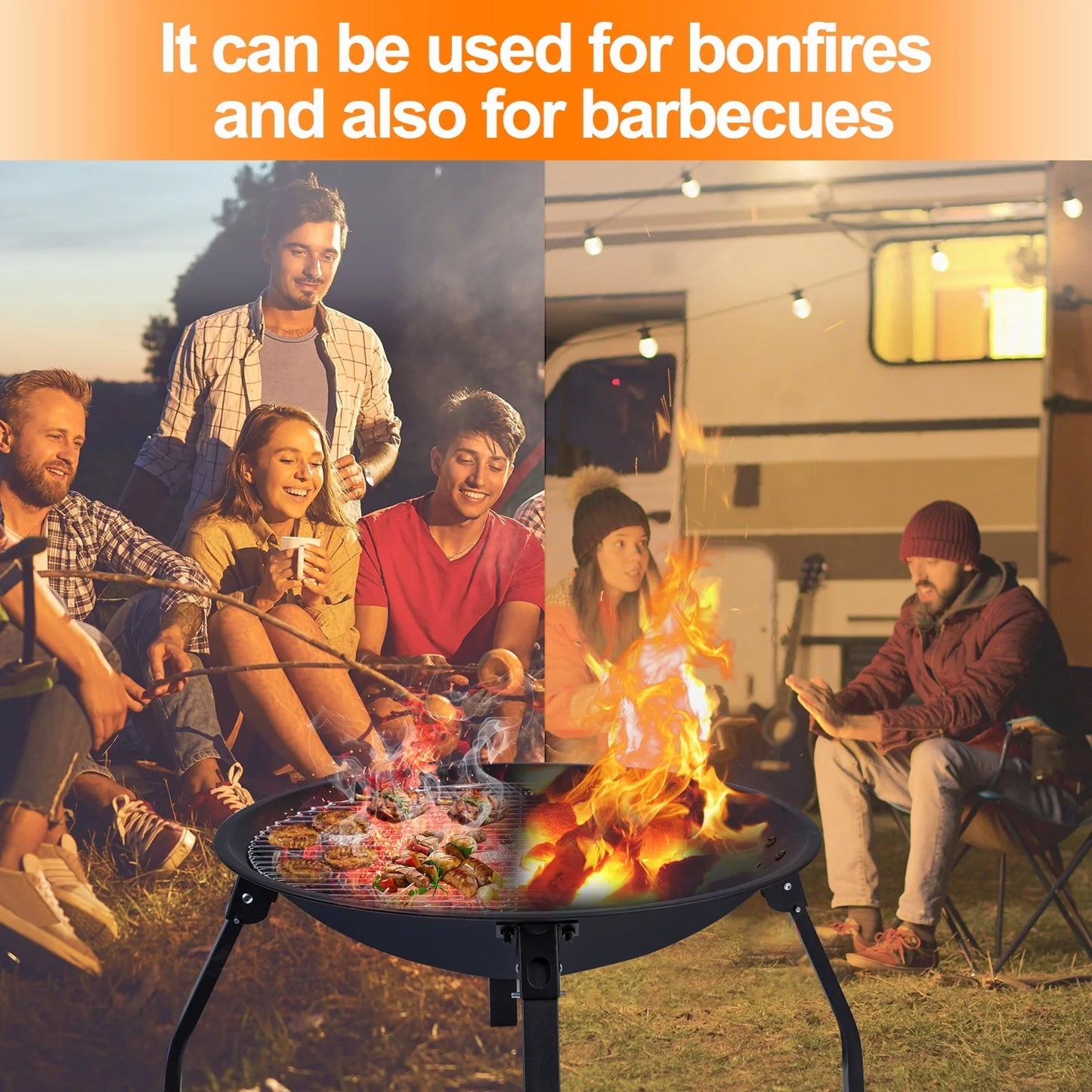 SUNOYAR Fire Pit, 22in Foldable Fire Pits Wood Burning Outdoor Firepit with Spark Screen, Poker for Bonfire Patio Backyard Garden Picnic, Black