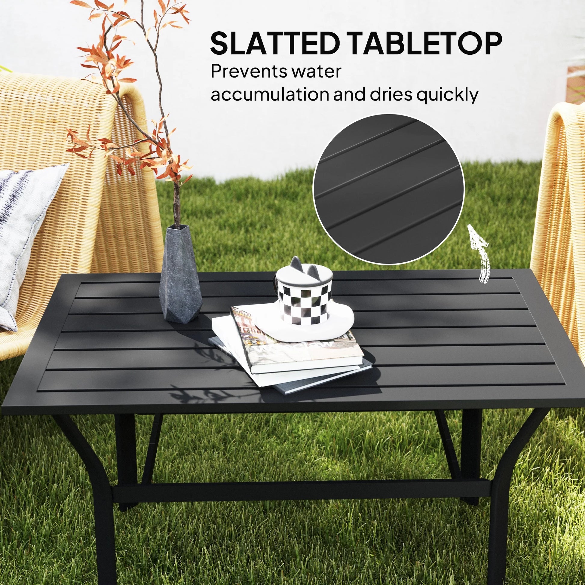 Outsunny Outdoor Coffee Table, All-Weather Rectangle Patio Coffee Table with Slatted Tabletop for Outside, Patio, Brown