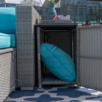 5 Pieces Outdoor Rattan Patio Sofa Set with Blue Cushions