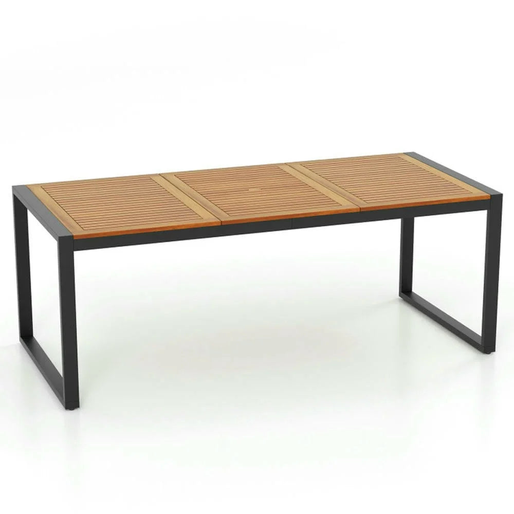 Spaco 79 Inch Acacia Wood Patio Table, Table with 1.9 Inch Umbrella Hole for Outdoor as Garden and Poolside, Brown