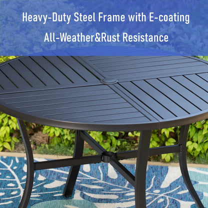 MF Studio 5 Pieces Patio Dining Set 1 Piece Metal Round Table & 4 Pieces Outdoor Swivel Chairs with Cushion