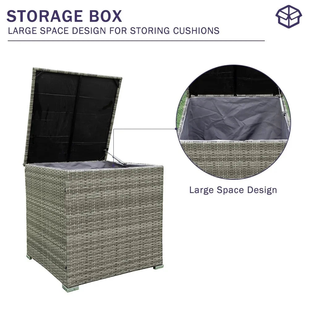 UHOMEPRO 4-Piece Rattan Patio Furniture Sets, All-Weather PE Wicker Patio Conversation Set with Storage Box, Glass Coffee Table, Outdoor Sectional Sofa Set for Backyard Patio Garden Poolside, Gray