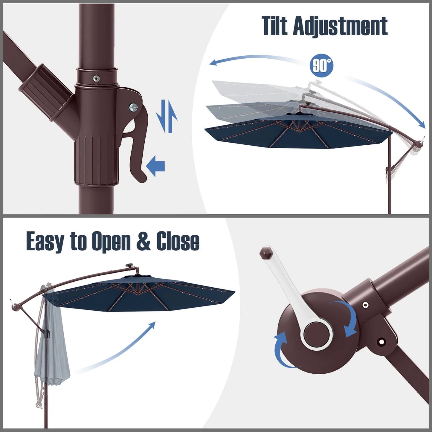 Costway 98.40" Navy Cantilever Patio Umbrella, Base-Included