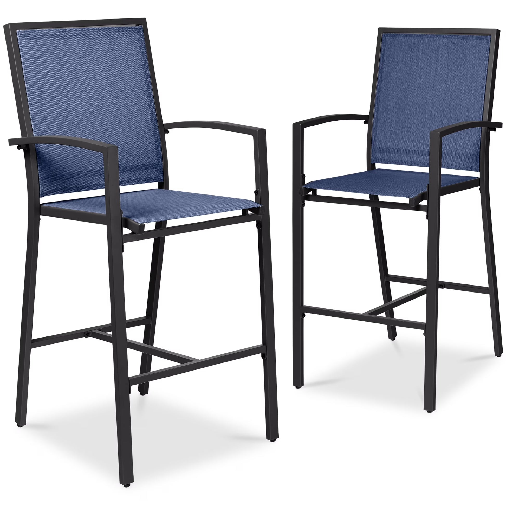 Best Choice Products Outdoor Barstools Set of 2, Bar Height Patio Chairs w/All-Weather Mesh - Black/Black