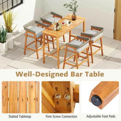 Demifill Acacia Wood Counter Height Table, Patio Bar Furniture with Slatted Tabletop and Footrest Crossbar for Outdoor as Garden, Backyard, Porch, Brown