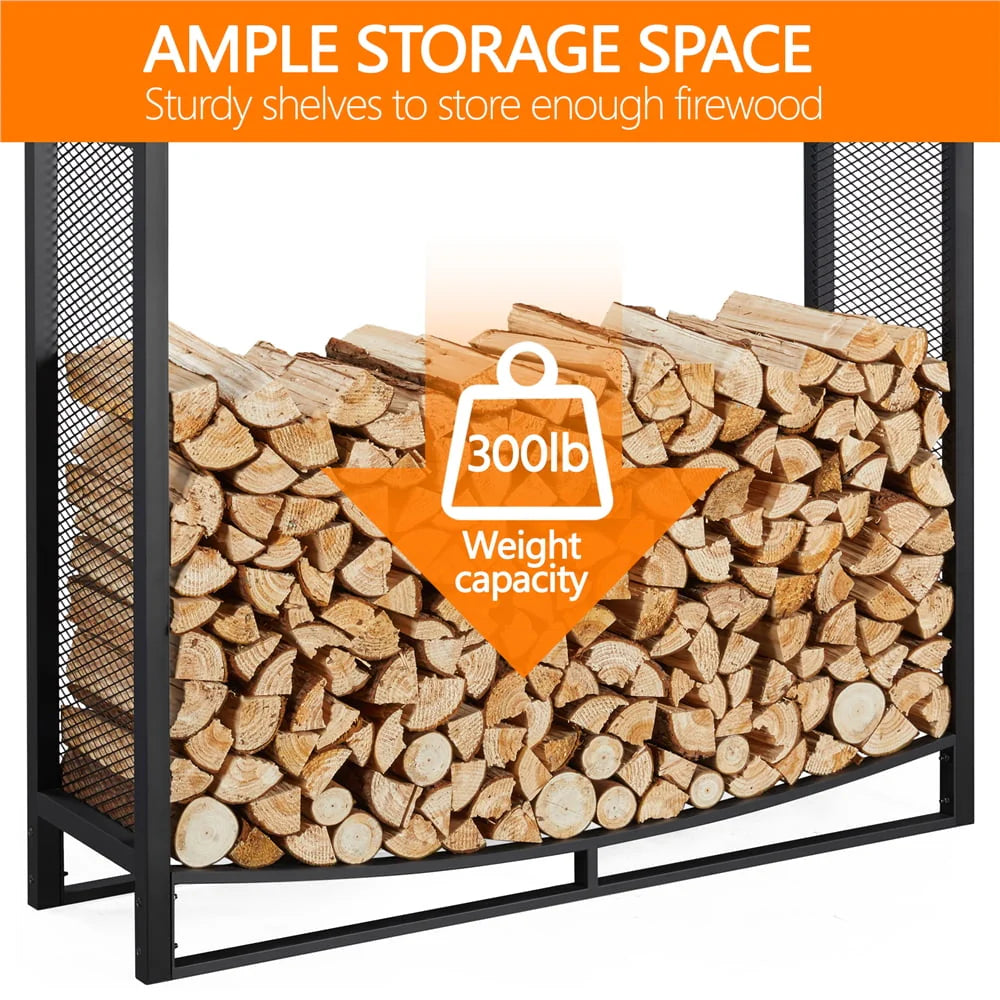 SmileMart Metal Fireplace Log Holder Firewood Rack Storage for the Patio, Garden, Yard or Indoors, Black