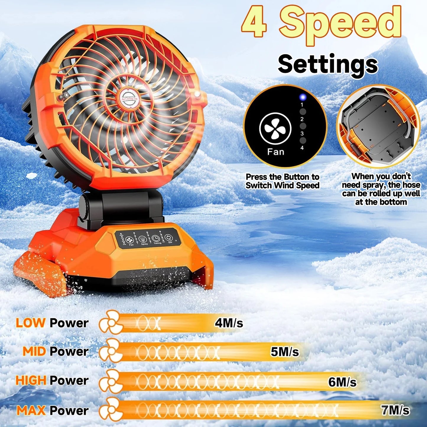 Portable Misting Fan - 30000mAh Battery Powered, 4-Speed Cooling Fan with Adjustable Spray, 120? Oscillation for Camping, Patio, Adjustable Base for 10-13in Water Tank(No Bucket Included)