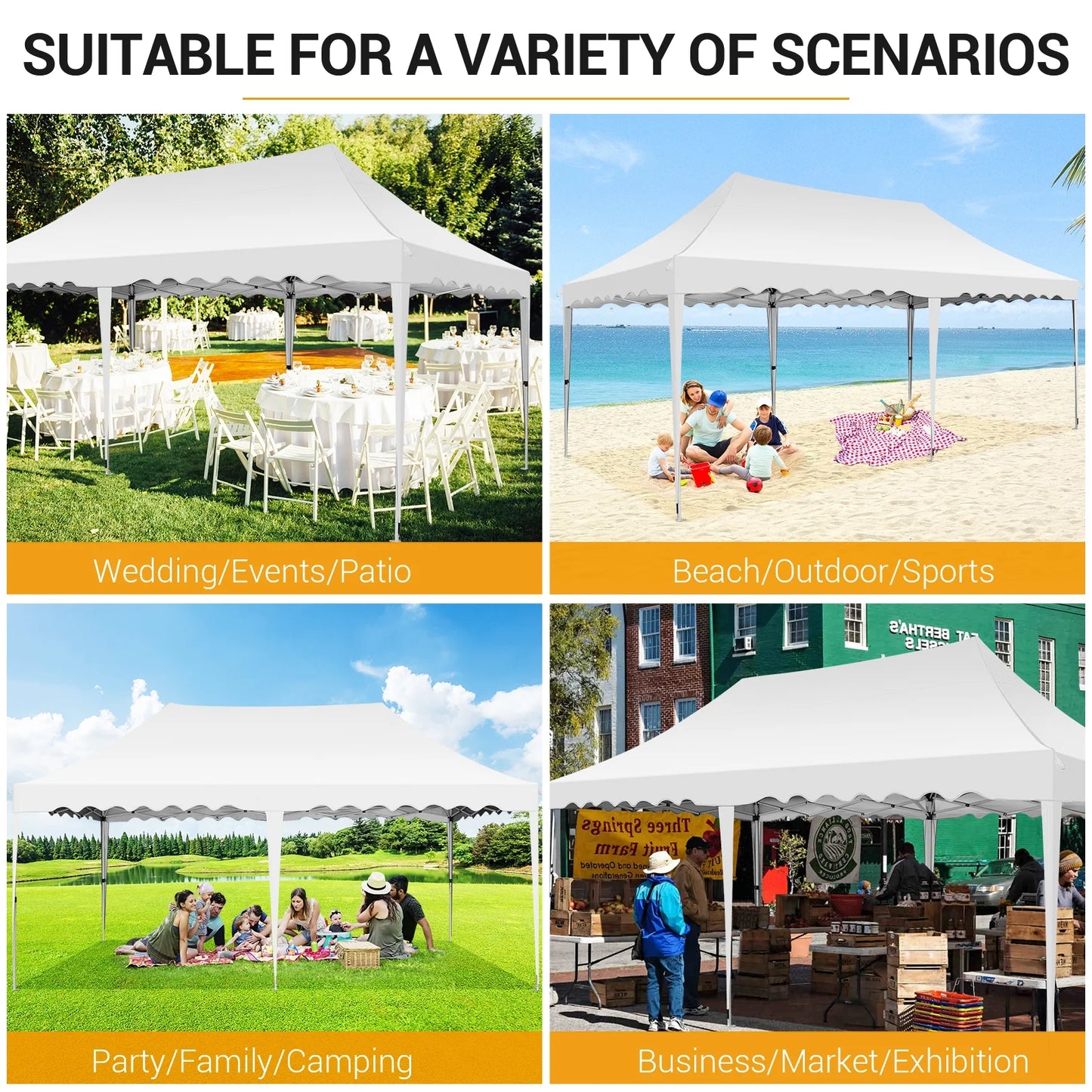 SANOPY 10'x 20' Pop up Canopy Tent, Commercial Heavy Duty Canopy with 6 Removable Side Walls Portable Shelter for Patio Picnic Gazebo Party Wedding, White