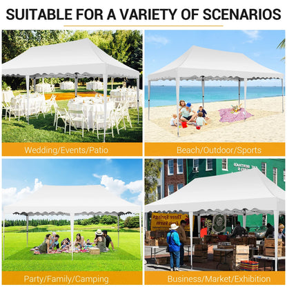 SANOPY 10'x 20' Pop up Canopy Tent, Commercial Heavy Duty Canopy with 6 Removable Side Walls Portable Shelter for Patio Picnic Gazebo Party Wedding, White