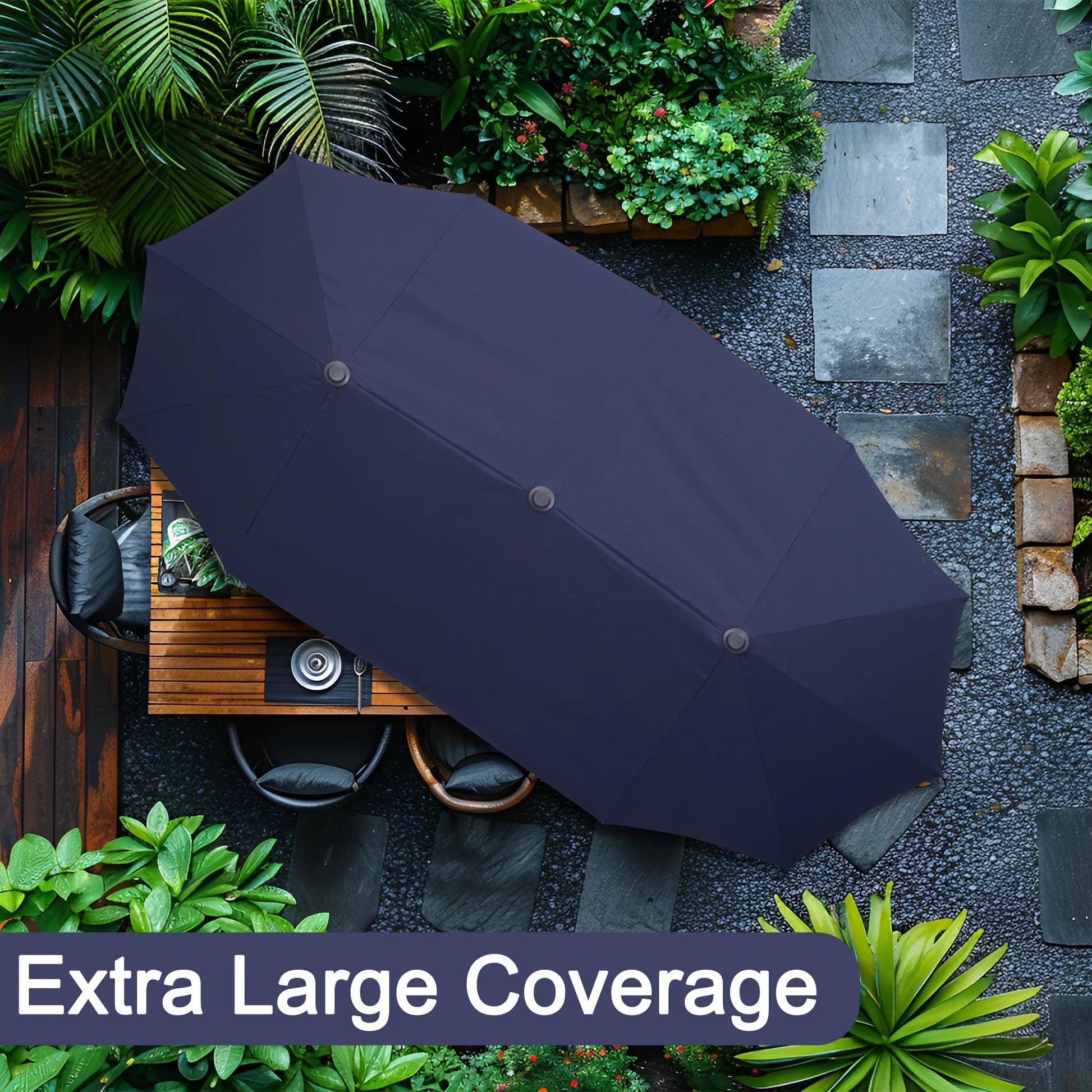 Autlaycil 13 ft Rectangle Patio Umbrella with Crank, Outdoor Market Umbrella (Navy Blue)