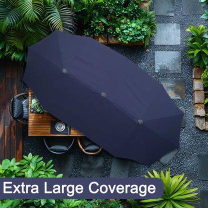 Autlaycil 13 ft Rectangle Patio Umbrella with Crank, Outdoor Market Umbrella (Navy Blue)