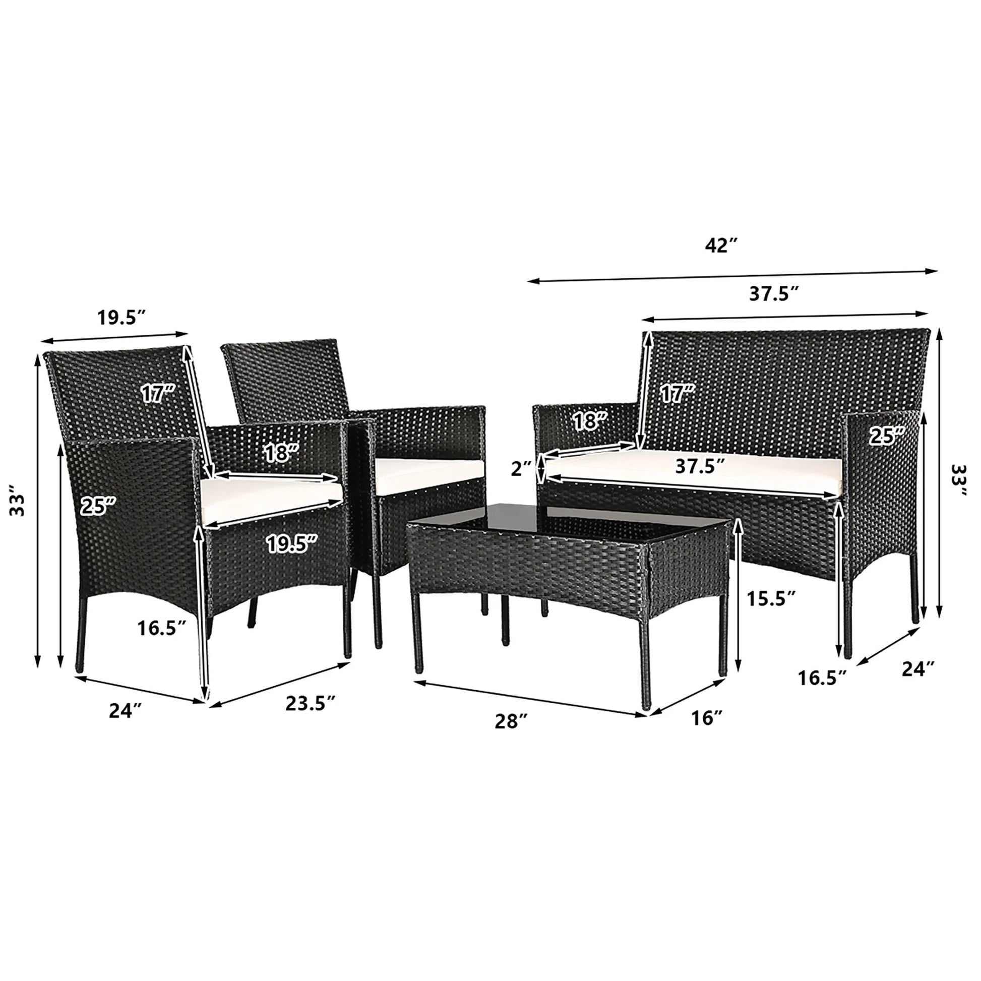 Gymax 4PCS Patio Rattan Conversation Set Outdoor Furniture Set w/Cushion
