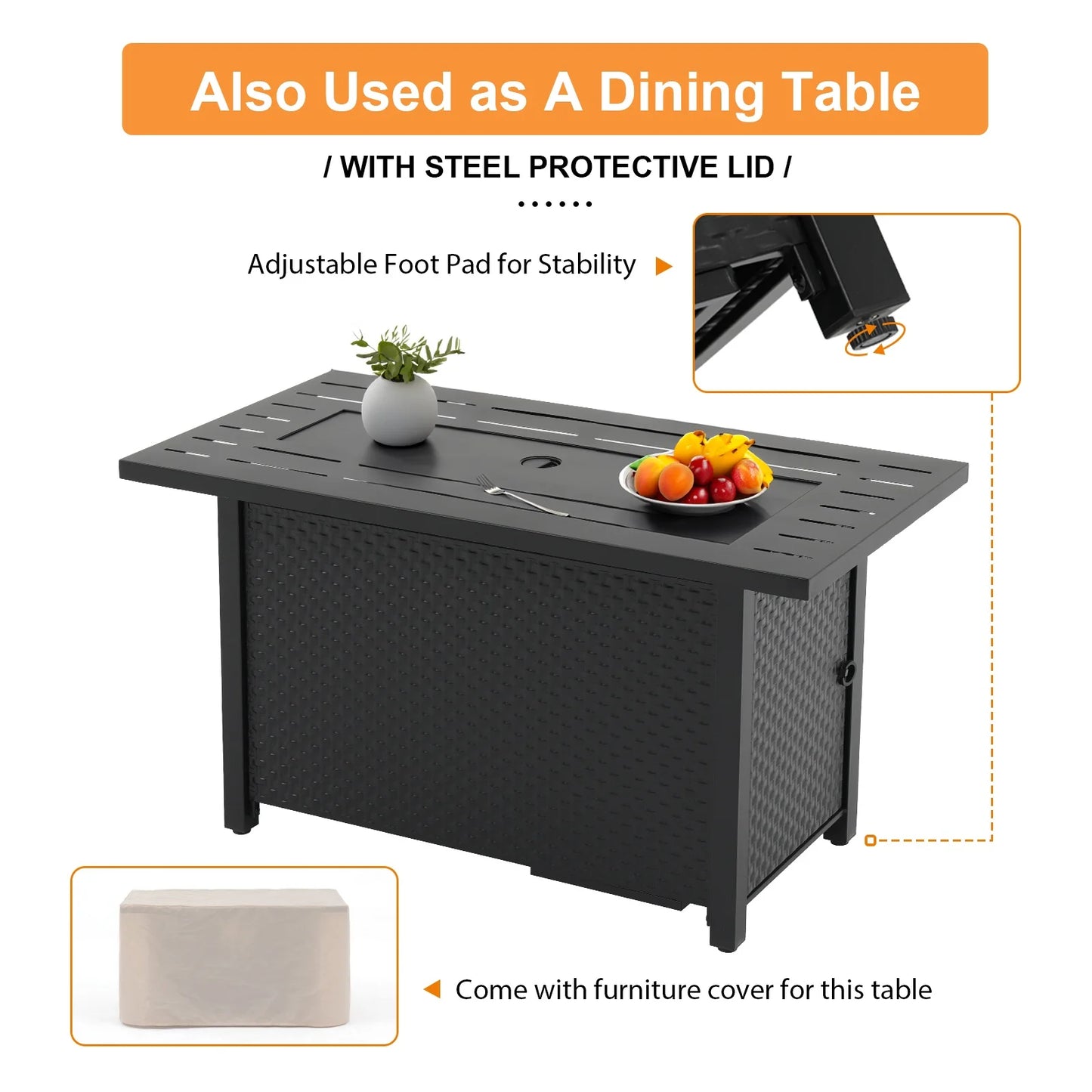 JOIVI 45? Propane Fire Pit, 50,000 BTU Gas Fire Pit Table with Glass Wind Guard and Waterproof Cover, Outdoor Heating Firepit Table for Patio, Yard, Balcony