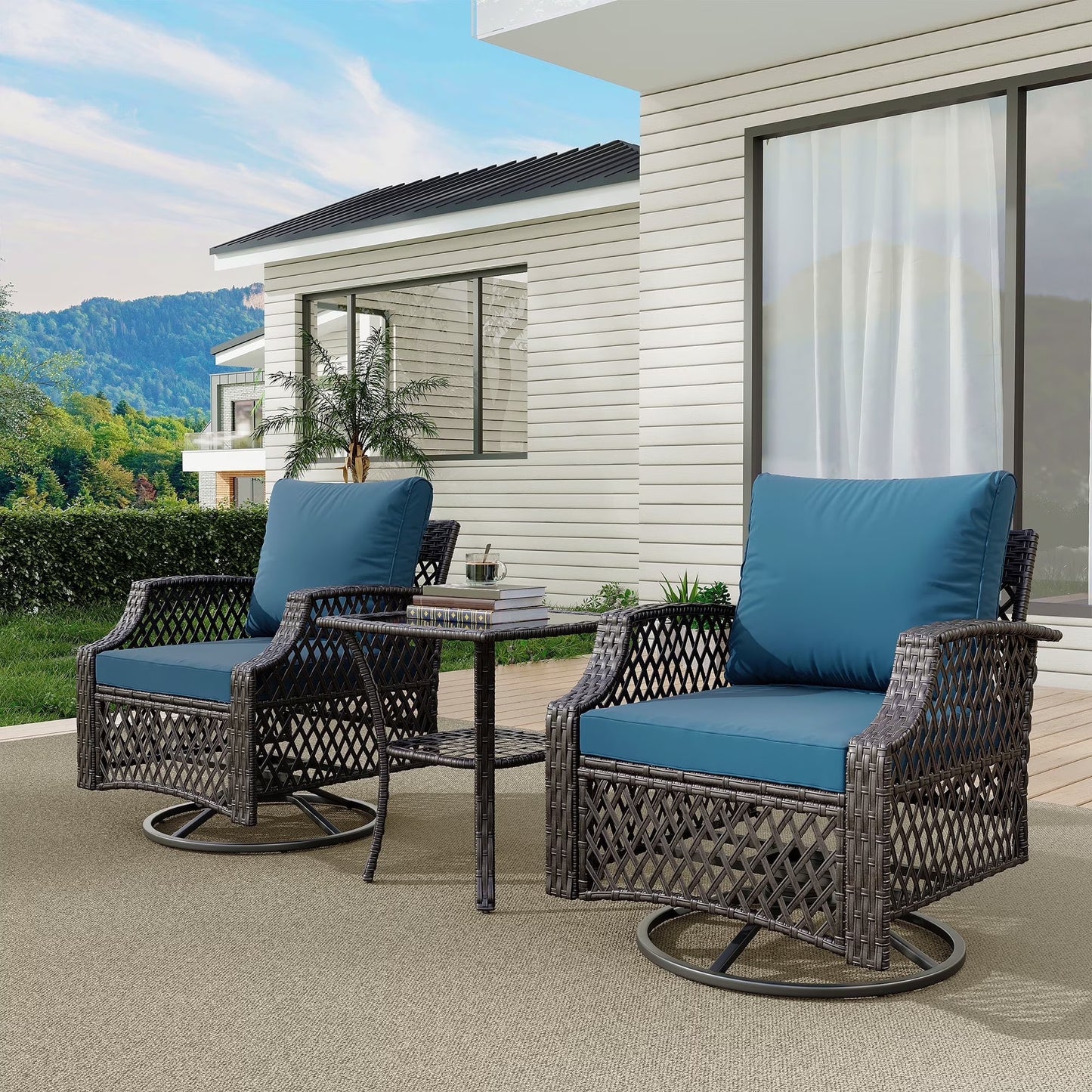 Vicluke 8 Piece Patio Furniture Set, Wicker Outdoor Conversation Sofa Set with Swivel Chairs, 2 Ottomans, Storage Coffee Table, Rattan Outdoor Sectional for Deck Backyard Porch 9 Seats, Khaki)