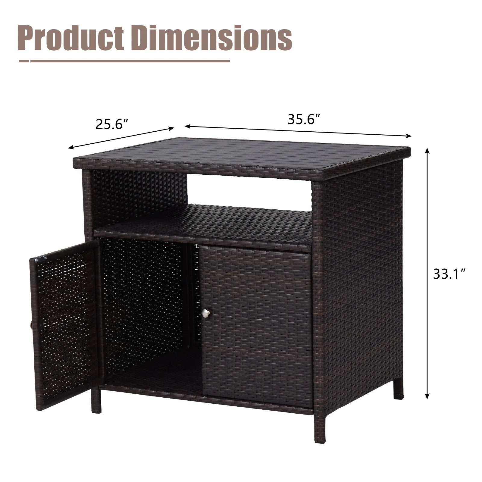 Kinbor Outdoor Wicker Storage Cabinet, Patio Bar Tables with Two Doors & Shelves, Weatherproof Storage Console Table, Dark Brown