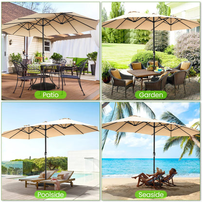 VIBESPARK 15ft Double-Sided Patio Umbrella with Base Extra Large Outdoor Table Umbrella Market Umbrella Beige