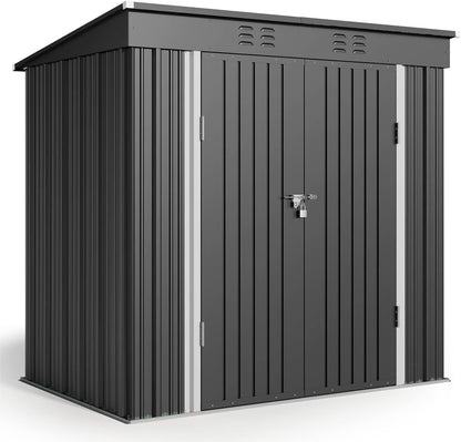 6' x 4' Outdoor Storage Shed, Lofka Garden Metal Shed with Base Frame for Backyard, Patio, Lawn, Gray