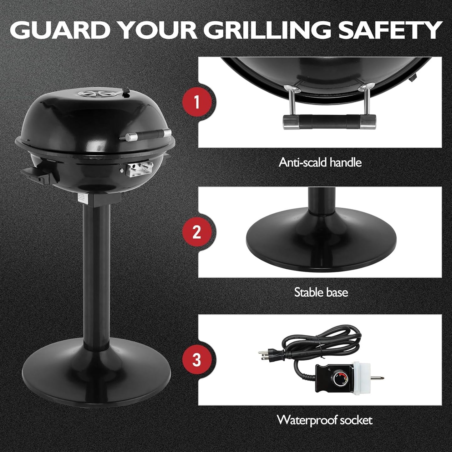 NALYL Indoor/Outdoor Electric Grill, 1600W Portable Removable Stand Grill with Double Layer Design for Countertops, BBQ, Patio & Backyard (Black)