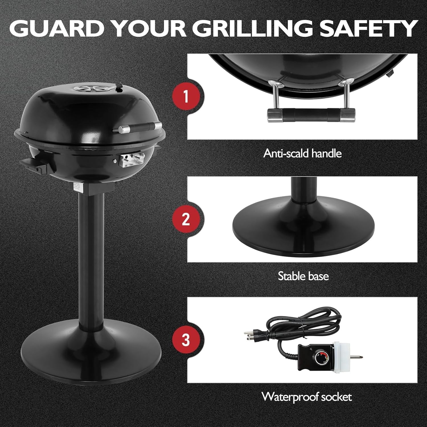 NALYL Indoor/Outdoor Electric Grill, 1600W Portable Removable Stand Grill with Double Layer Design for Countertops, BBQ, Patio & Backyard (Black)