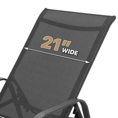 MoNiBloom 2Pcs Outdoor Patio Lounge Chairs with Adjustable Backrest, Pool Recliner Lounge Chaise with Armrest for Beach Backyard Garden, Black