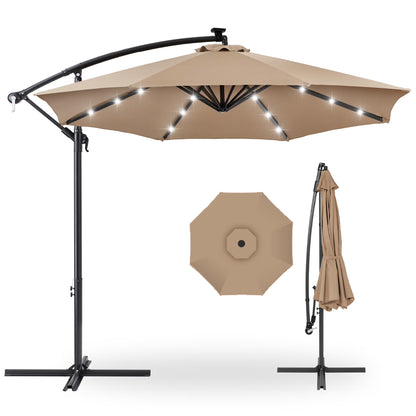 Best Choice Products 10ft Solar LED Offset Hanging Outdoor Market Patio Umbrella w/Adjustable Tilt - Navy Blue