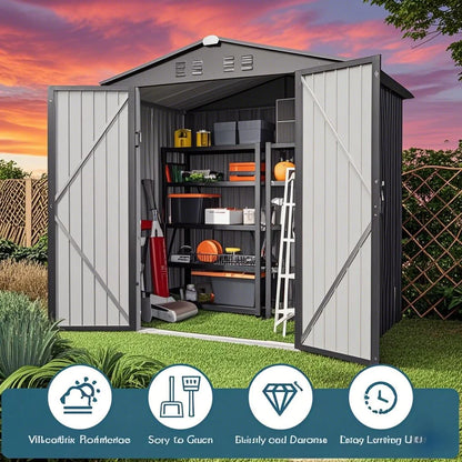 6' x 4' Outdoor Storage Shed with Lockable Door, Aiho Metal Garden Shed, House Storage Sheds Outdoor for Backyard, Garden & Patio Organization - Dark Gray