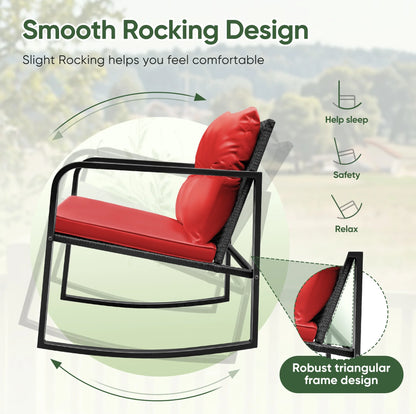 Devoko 3 Pieces Rocking Patio Furniture Sets Outdoor Rocking Chair PE Rattan Bistro Rocker Conversation Sets with Coffee Table for Garden, Beige