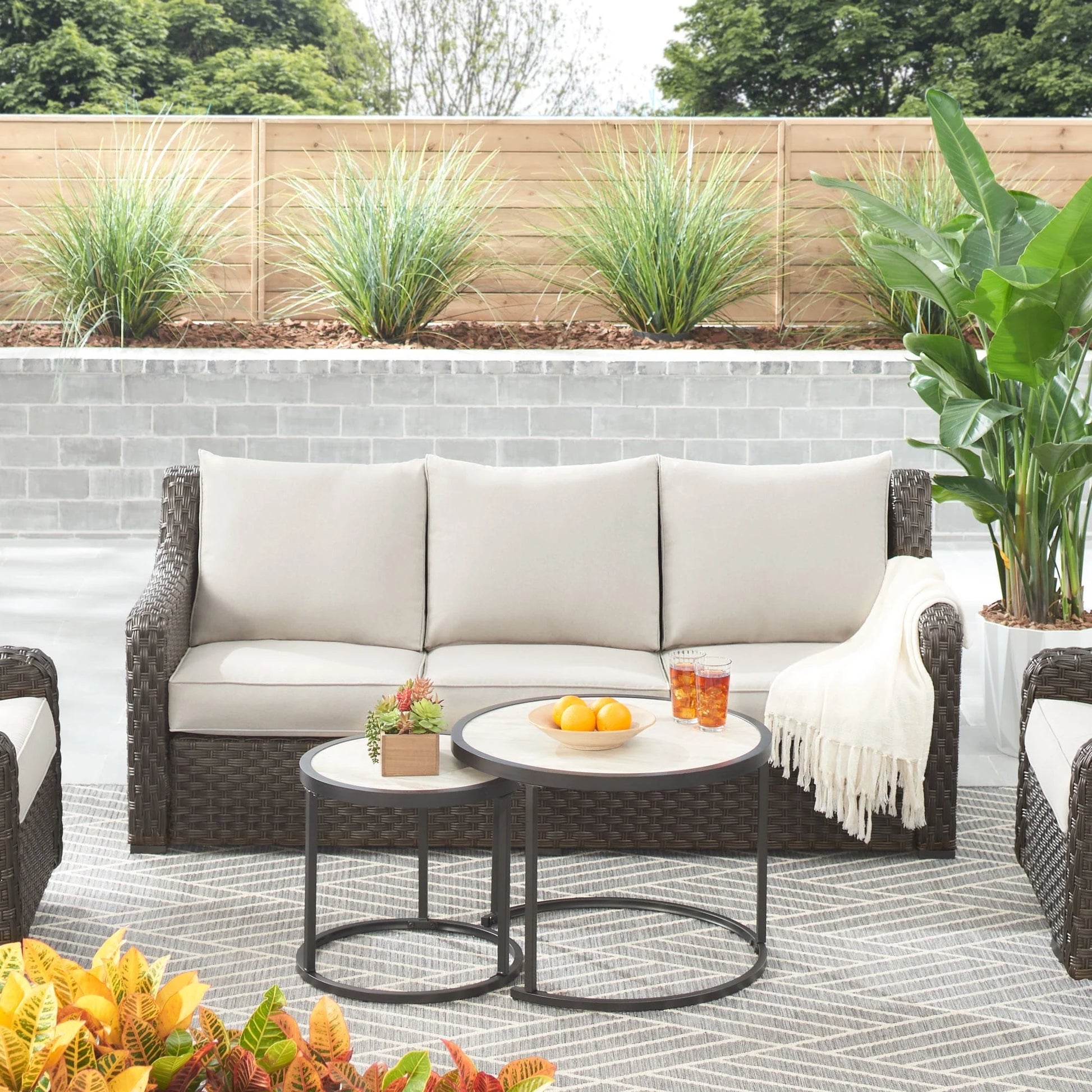Better Homes & Gardens River Oaks 3-Piece Sofa and Nesting Tables with Patio Cover, Dark