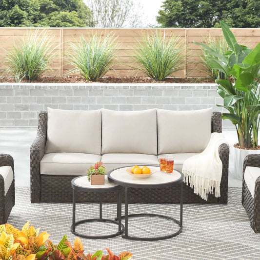 Better Homes & Gardens River Oaks 3-Piece Sofa and Nesting Tables with Patio Cover, Dark