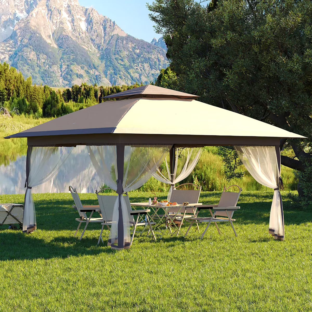 Ataucjin 13x13 Gazebo, Outdoor Canopy Tent with Mosquito Net, Height Adjustable Canopy Gazebo, Large Shade Tent for Camping, Lawn, Backyard, Garden, Patio
