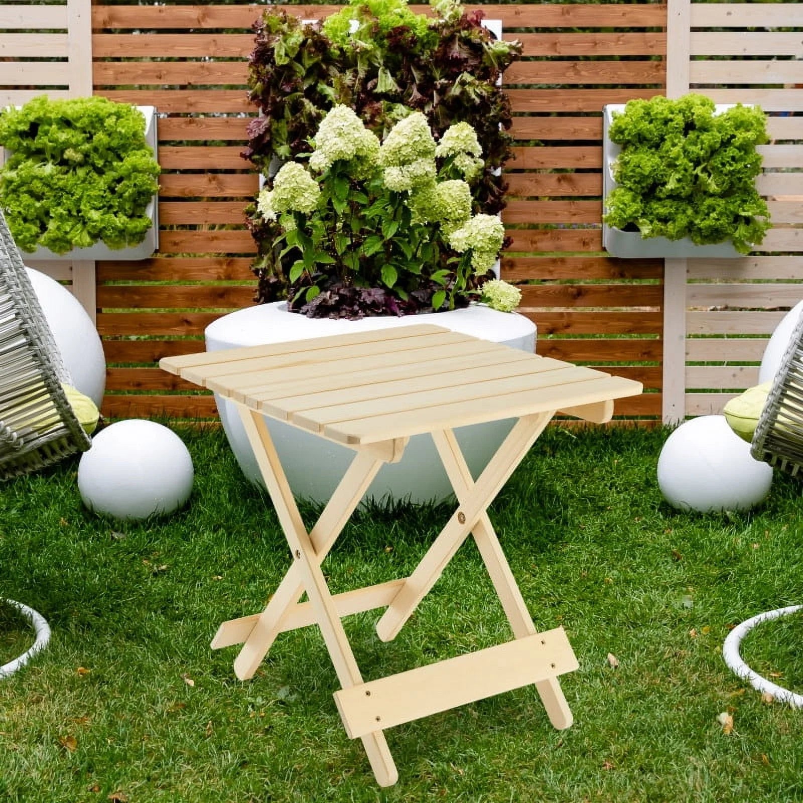 Folding Square Table Patio Outdoor solid wood Table for Backyard, Balcony, Portable Design Space-Saving Natural Wood Color