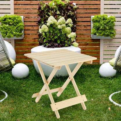 Folding Square Table Patio Outdoor solid wood Table for Backyard, Balcony, Portable Design Space-Saving Natural Wood Color