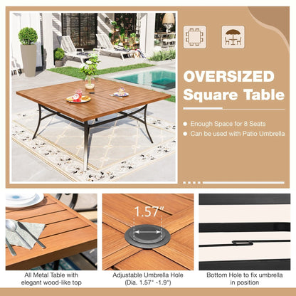 Sophia & William Metal 60" x 60" Patio Outdoor Square Dining Table for 8, Teak Color
