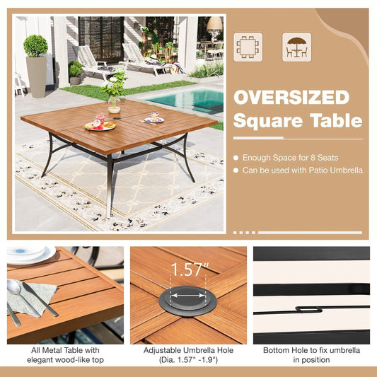 Sophia & William Metal 60" x 60" Patio Outdoor Square Dining Table for 8, Teak Color
