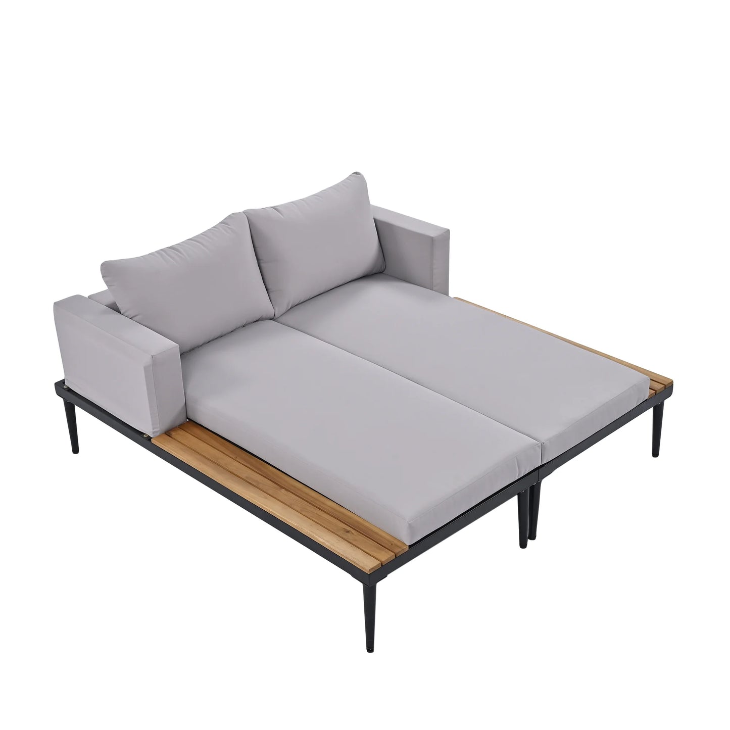 Harper & Bright Designs Patio Outdoor Metal Daybed for 2, All Weather Outdoor Chaise Lounges Reclining Chairs with Wood Topped Side Spaces for Drinks for Poolside Balcony Deck, Gray