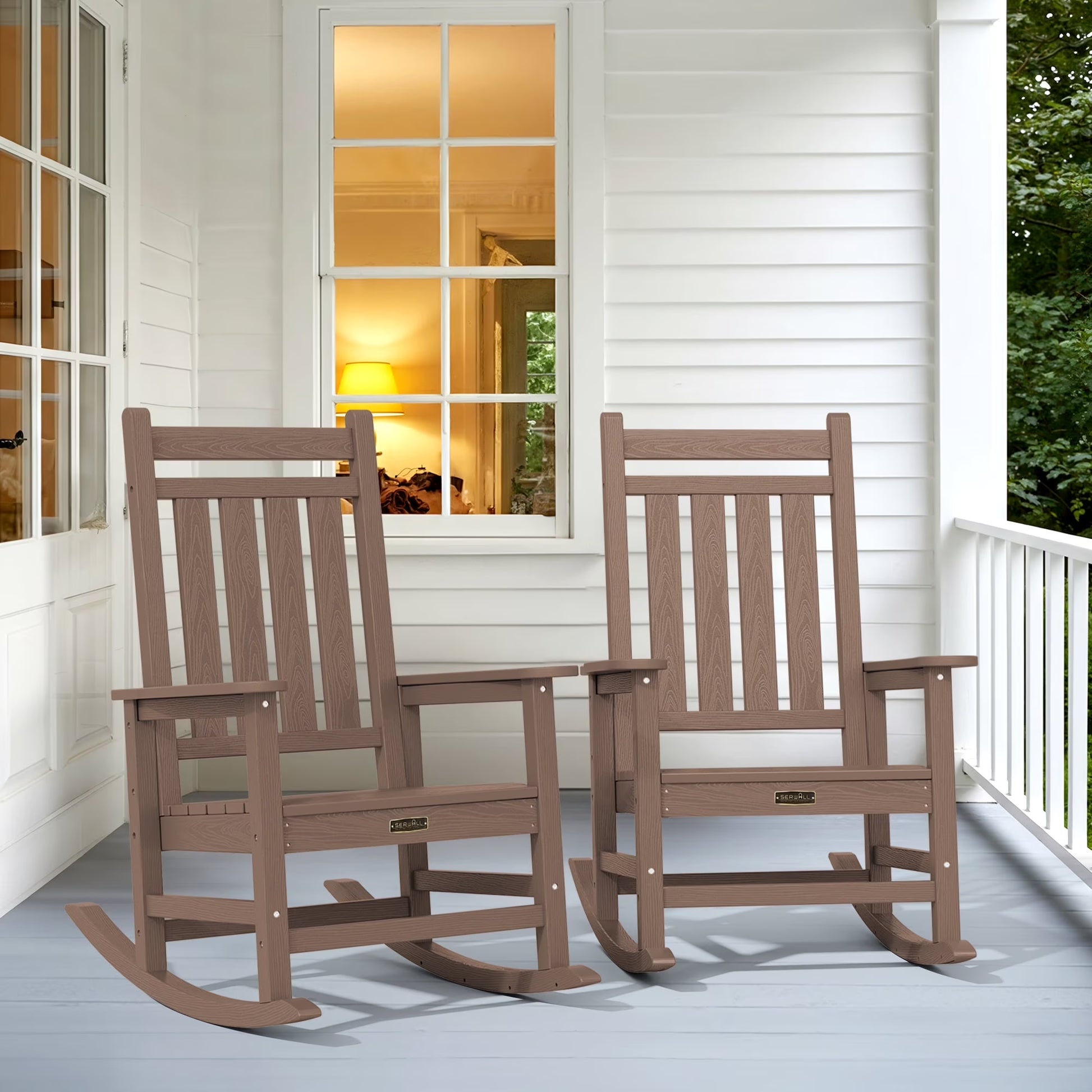 SERWALL Outdoor Rocking Chair, HDPE Patio Rocker for Lawn, Porch, Grey