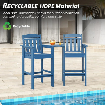STARY Tall Adirondack Chairs Set of 2, HDPE Adirondack Bar Stools with Connecting Tray, Bar Height Adirondack Chair Patio Barstool, Ideal All Weather Tall Patio Chair for Balcony, Poolside, Backyard