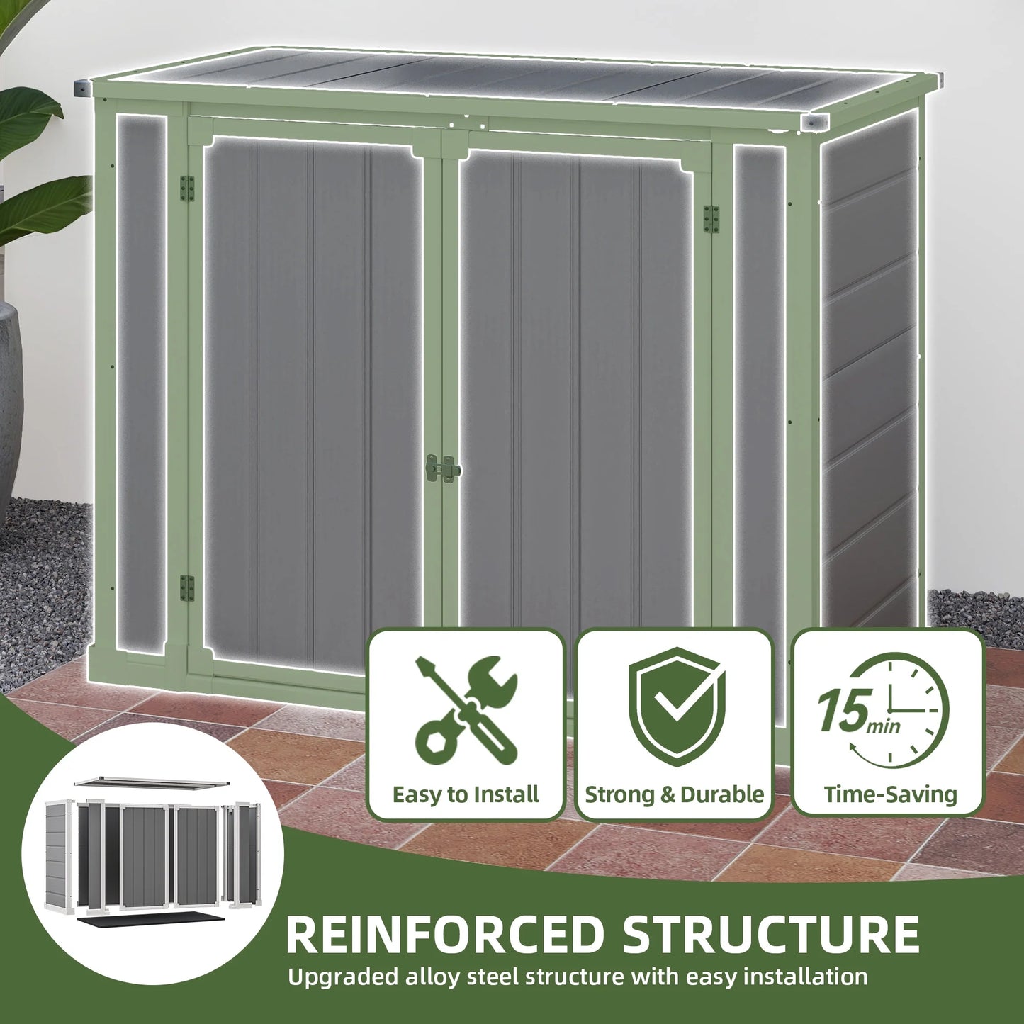 Dextrus 35 Cu ft Resin Storage Shed Without Shelf, 2.5?Dx4.7?Wx3.6° F All Weather Furniture for Patio