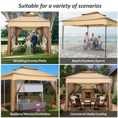 SANOPY 11 x 11 ft Outdoor Patio Gazebo with Ventilated Double Roof and Mosquito Net, Pop up Steel Canopy for Patios, Backyard, Garden and Beach