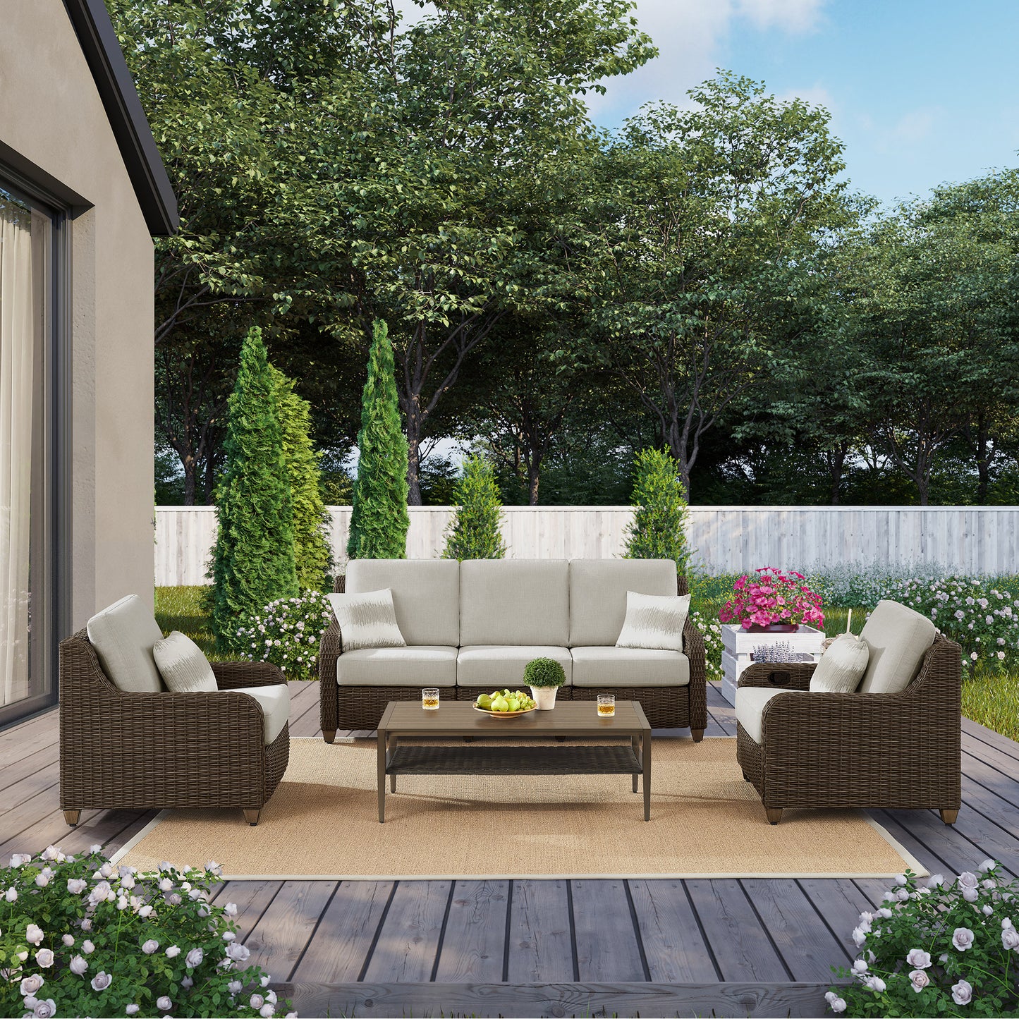 Thomasville Barston 4-piece Outdoor Patio Seating with Kick-out Foot Rests
