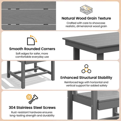 KINGYES 7-Piece Outdoor Dining Set, HDPE Patio Table and Chairs with Umbrella Hole, Gray