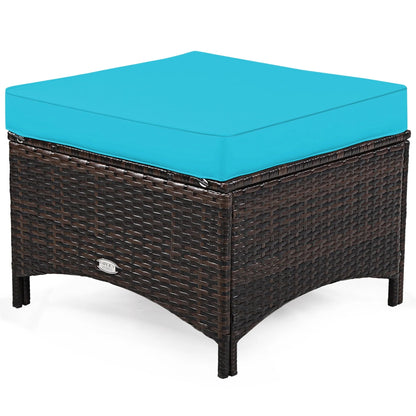 Gymax 5PCS Rattan Patio Conversation Sofa Furniture Set Outdoor w/Turquoise Cushions