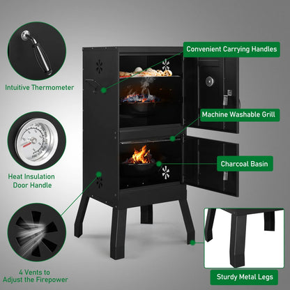 Zimtown Charcoal Grill BBQ Smoker Outdoor Barbecue Pit with 3 Levels Patio Backyard Black