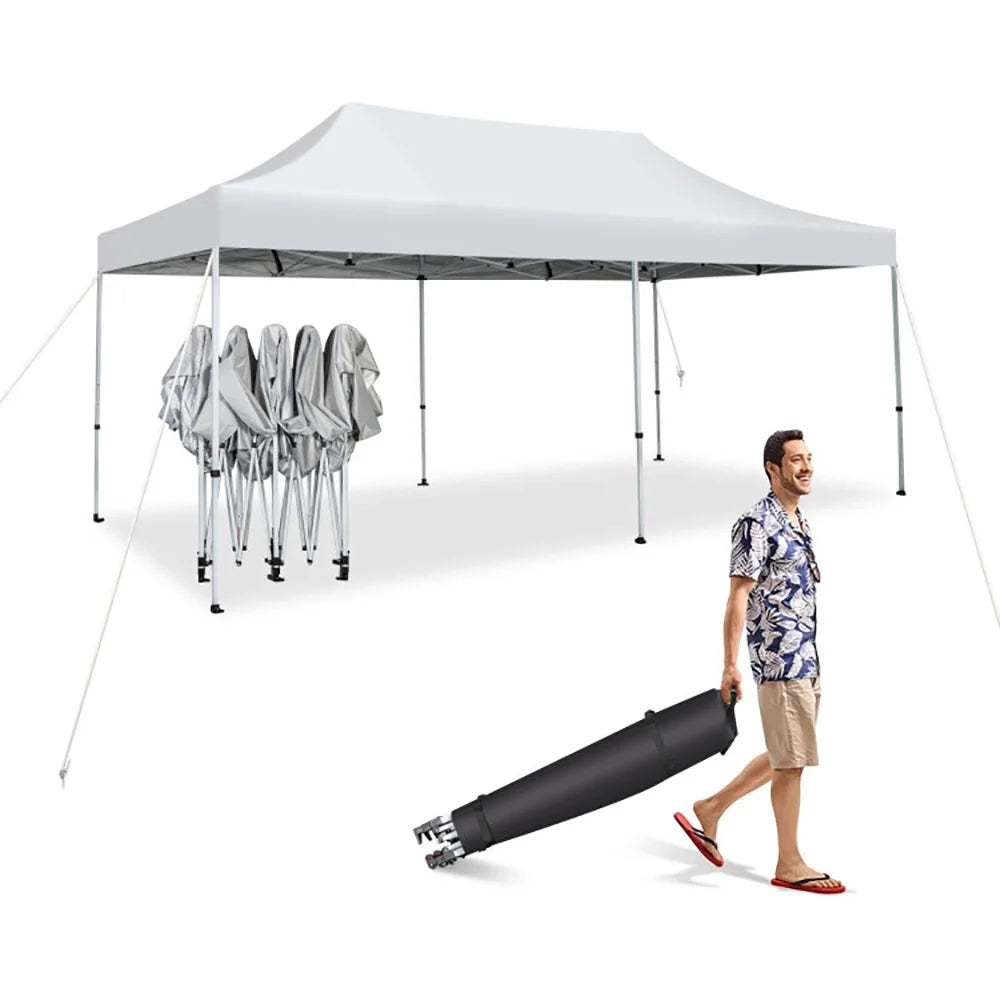 Spaco 10 x 20 Feet Outdoor Pop-Up Patio Folding Canopy Tent-White, Party Tent for Outside Party Waterproof Tent BBQ Shelter