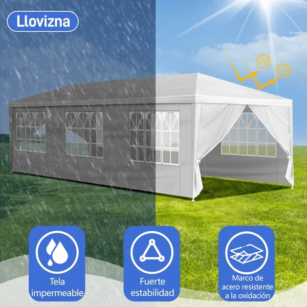 10'x30' Outdoor Party Tent with 8 Removable Sidewalls, Waterproof Canopy Patio Wedding Gazebo, White,white
