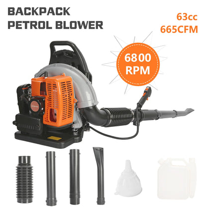 Limorve EB650 Backpack Leaf Blower, 2-Stroke Engine Multi-purpose 63 Cubic Centimeter High Strength Snow Blower for Lawn Care, Patio, Sidewalk,Snow Blowing-Orange